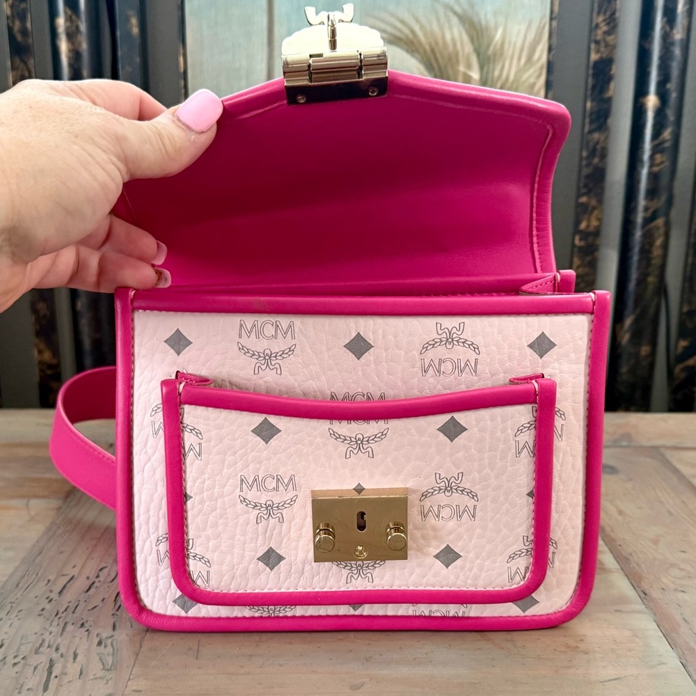 MCM Powder Pink Visetos Small Top Handle Shoulder Satchel Bag w/FREE GIFT - Picture 13 of 15
